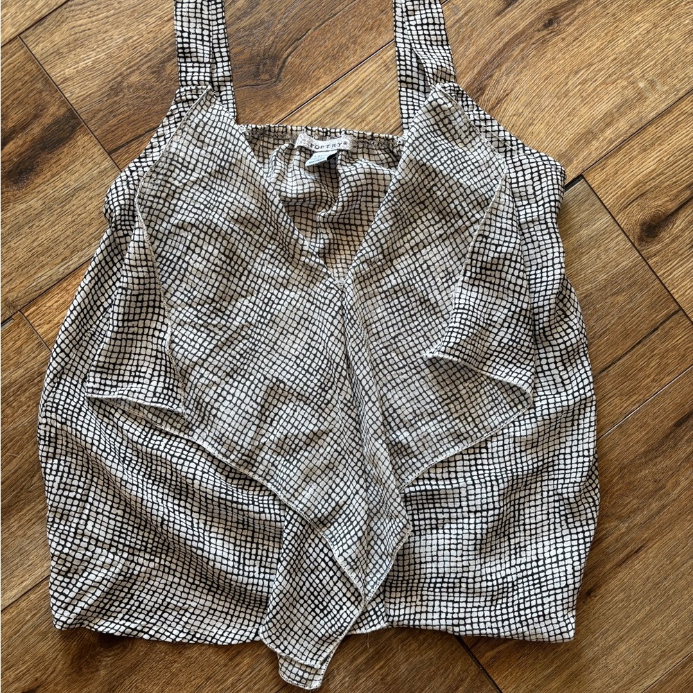 Poetry Gray and White Sleeveless Wrap Tank Top